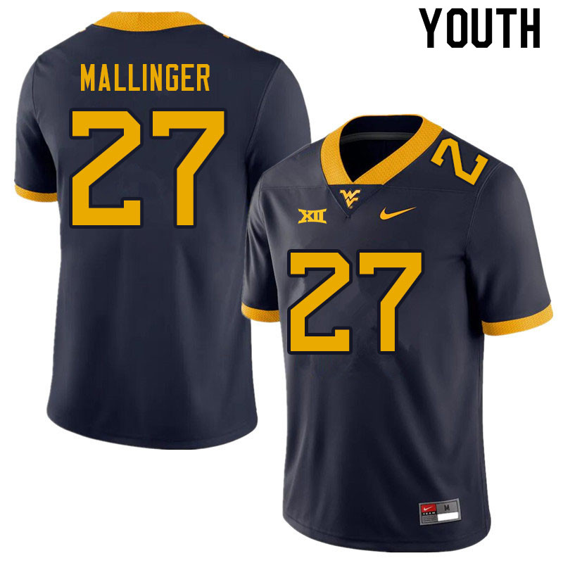 Youth #27 Davis Mallinger West Virginia Mountaineers College Football Jerseys Sale-Navy